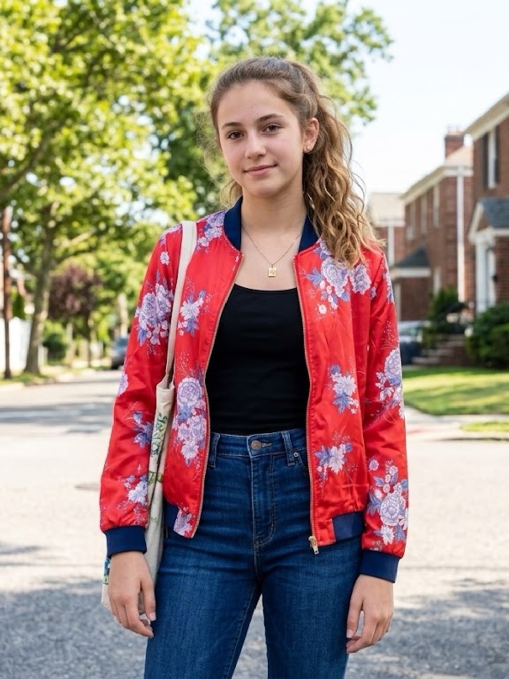 Forever 21 Red Satin Floral Bomber Jacket Size Small
